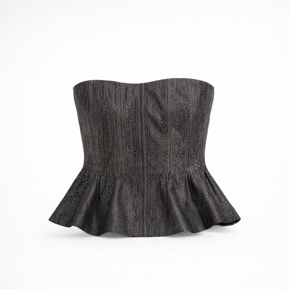 Georgio Armani Borgo 21 spa plisse corset gray snake skin 100% silk US 2-4